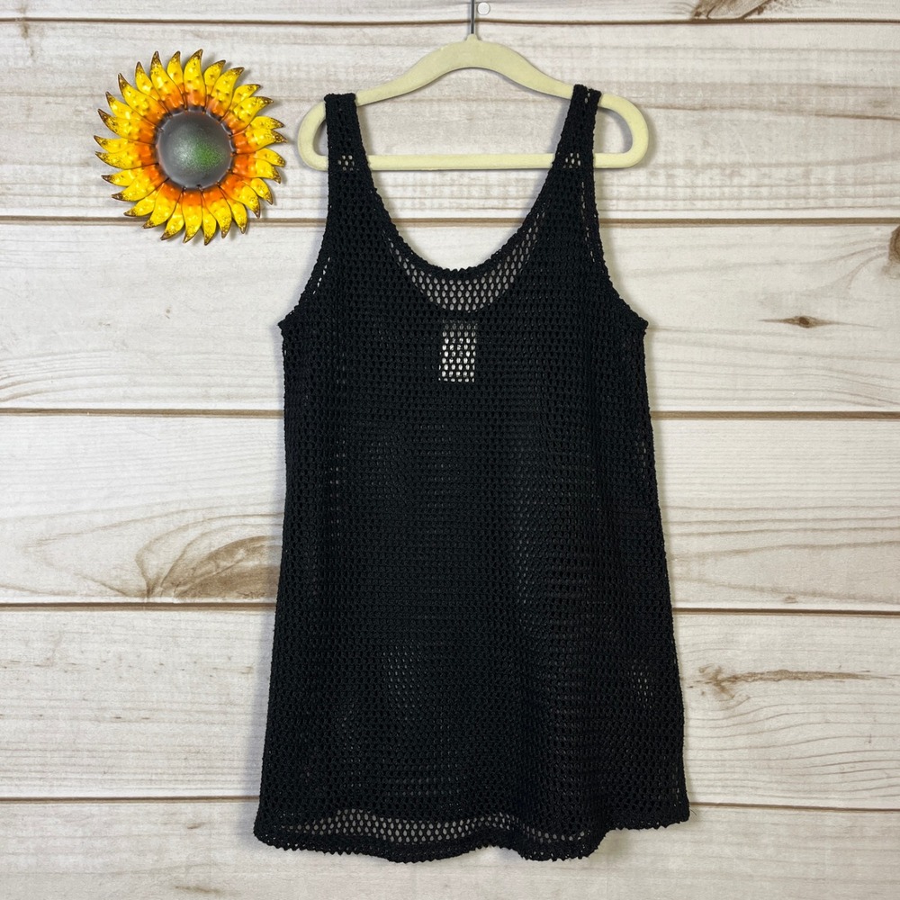 Art Class Kids Black Crochet Knit Swim Cover Up Tunic Tank Top Sheer Beach 8‎ M